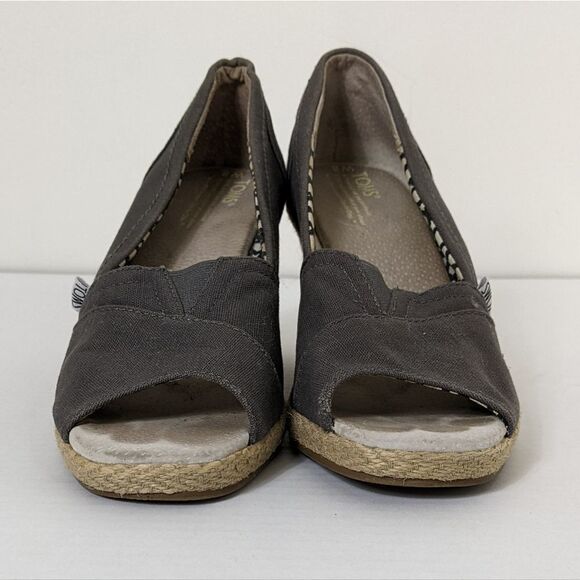 Toms Stella Peep Toe Jute Espadrille Wedges Gray 8 - Picture 8 of 8